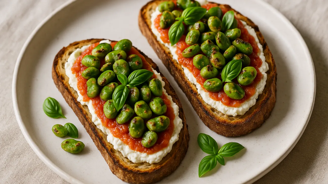 Spuma di ricotta pomodori freschi fave croccanti"